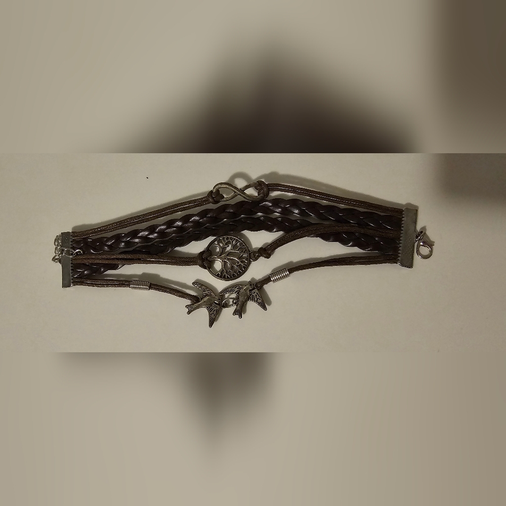 Leather and Silver Bracelet with Design